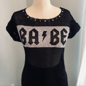 SOLD - BABE ACDC Style Mesh Black Netting T-Shirt